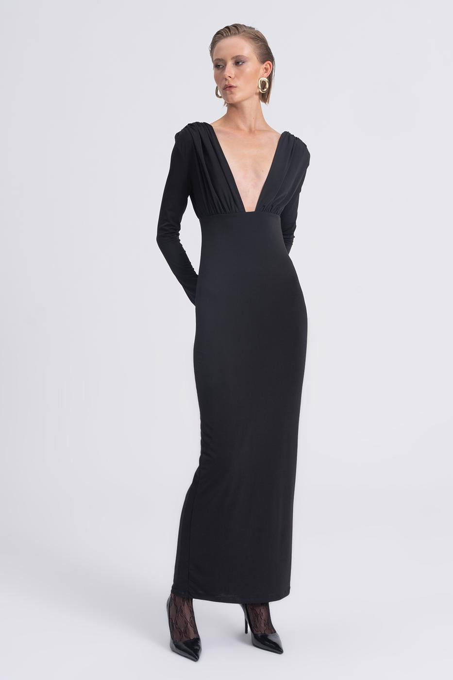 V-Neck Maxi Dress Black