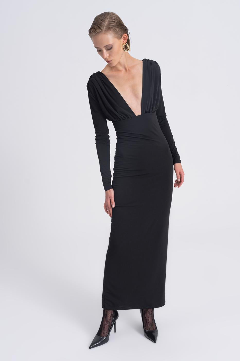 V-Neck Maxi Dress Black