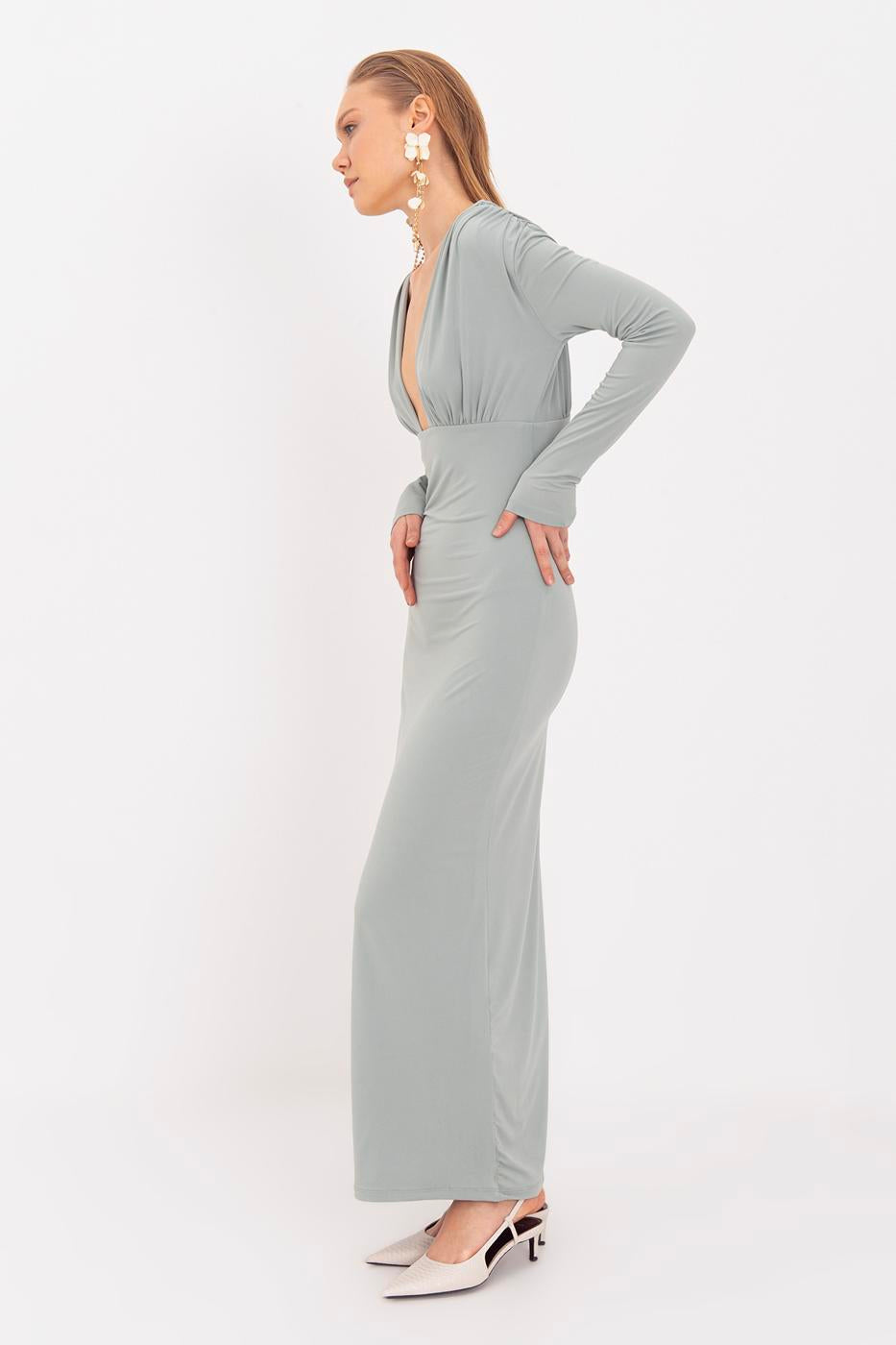 V-Neck Maxi Dress Green