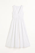 V-Neck Bodice Detail Ruched Midi Dress White