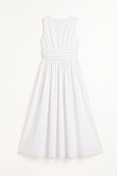 V-Neck Bodice Detail Ruched Midi Dress White