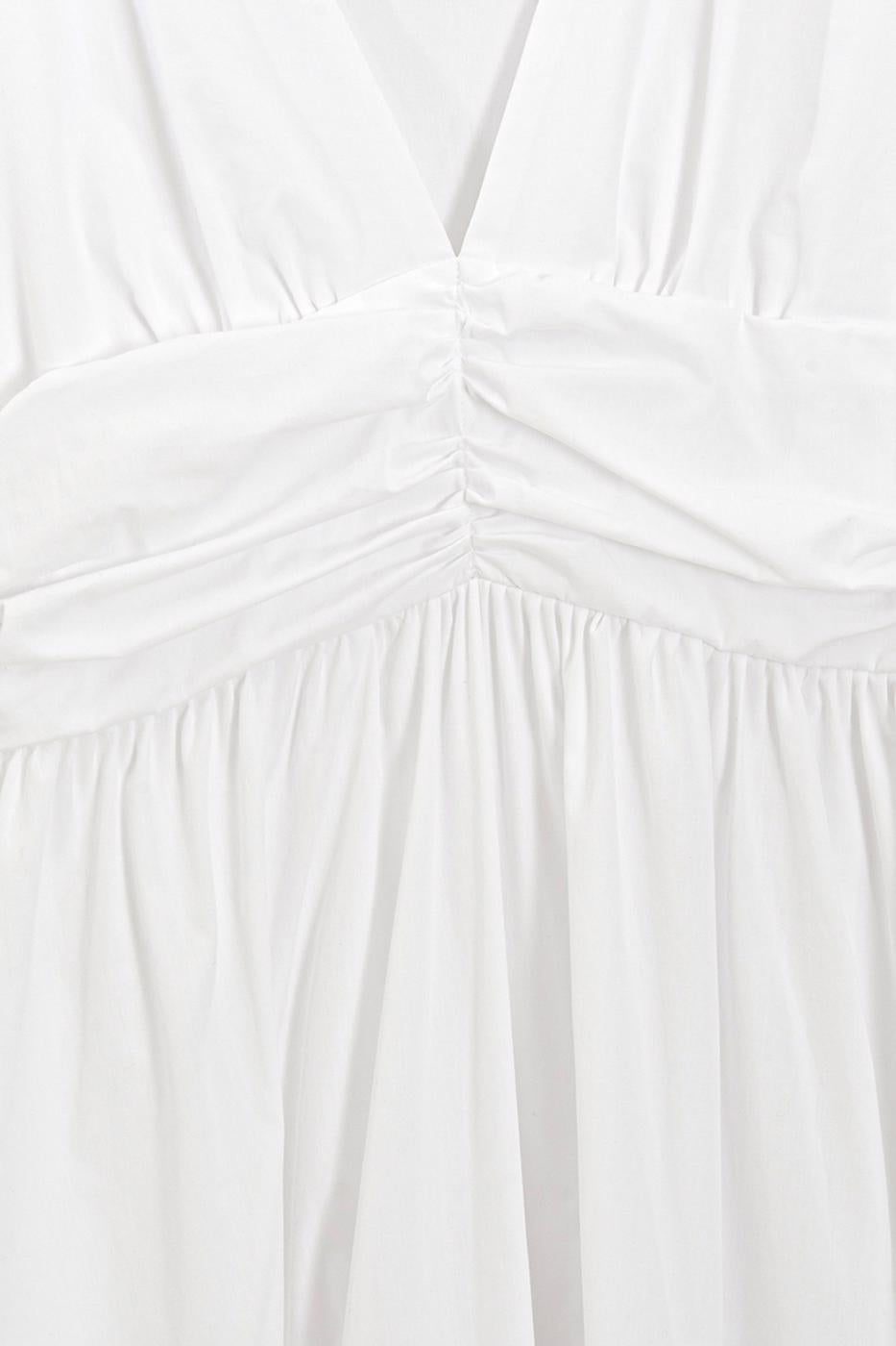 V-Neck Bodice Detail Ruched Midi Dress White