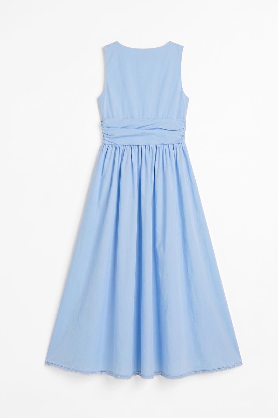 V-Neck Bodice Detail Ruched Midi Dress Blue