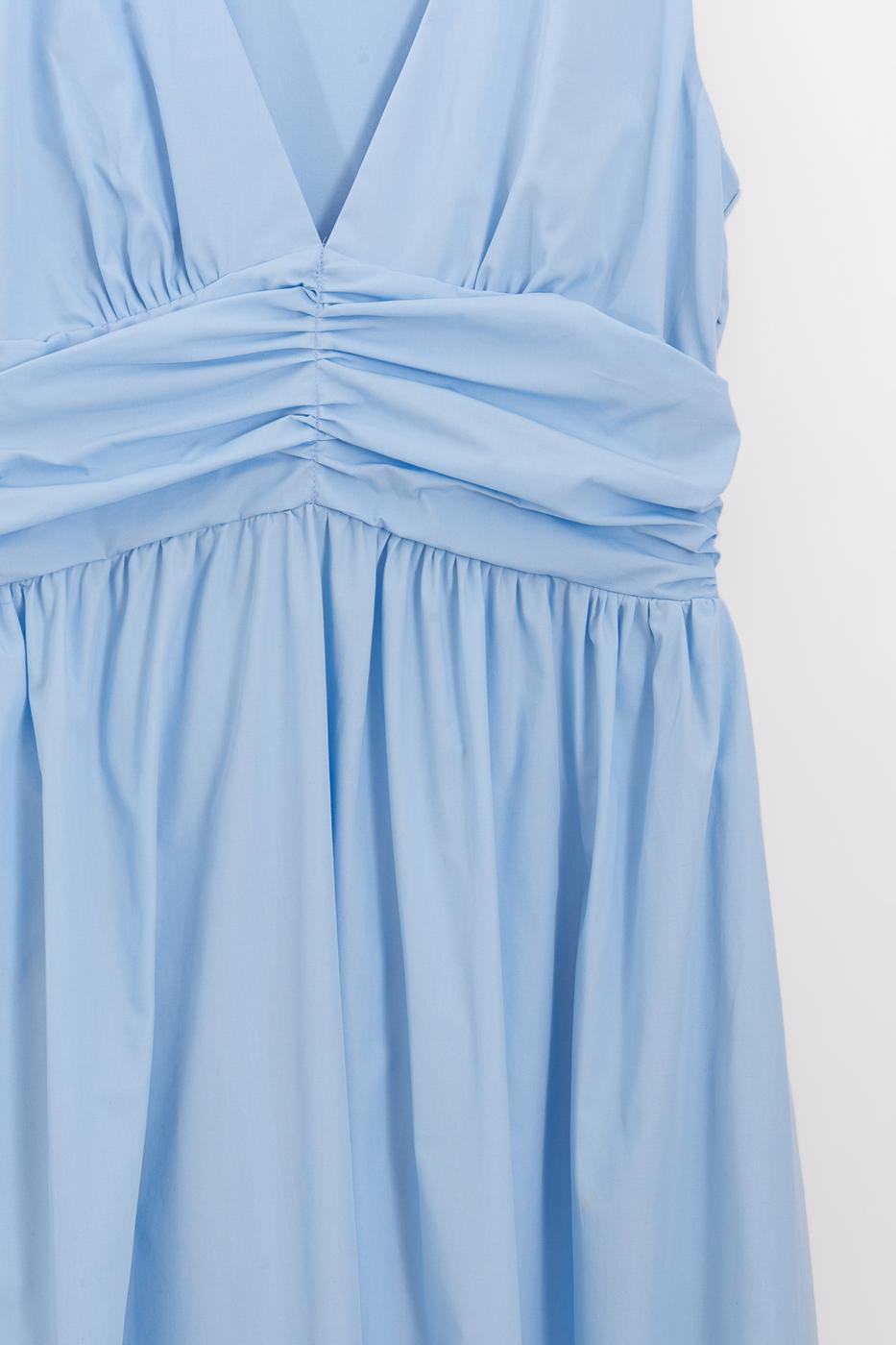 V-Neck Bodice Detail Ruched Midi Dress Blue