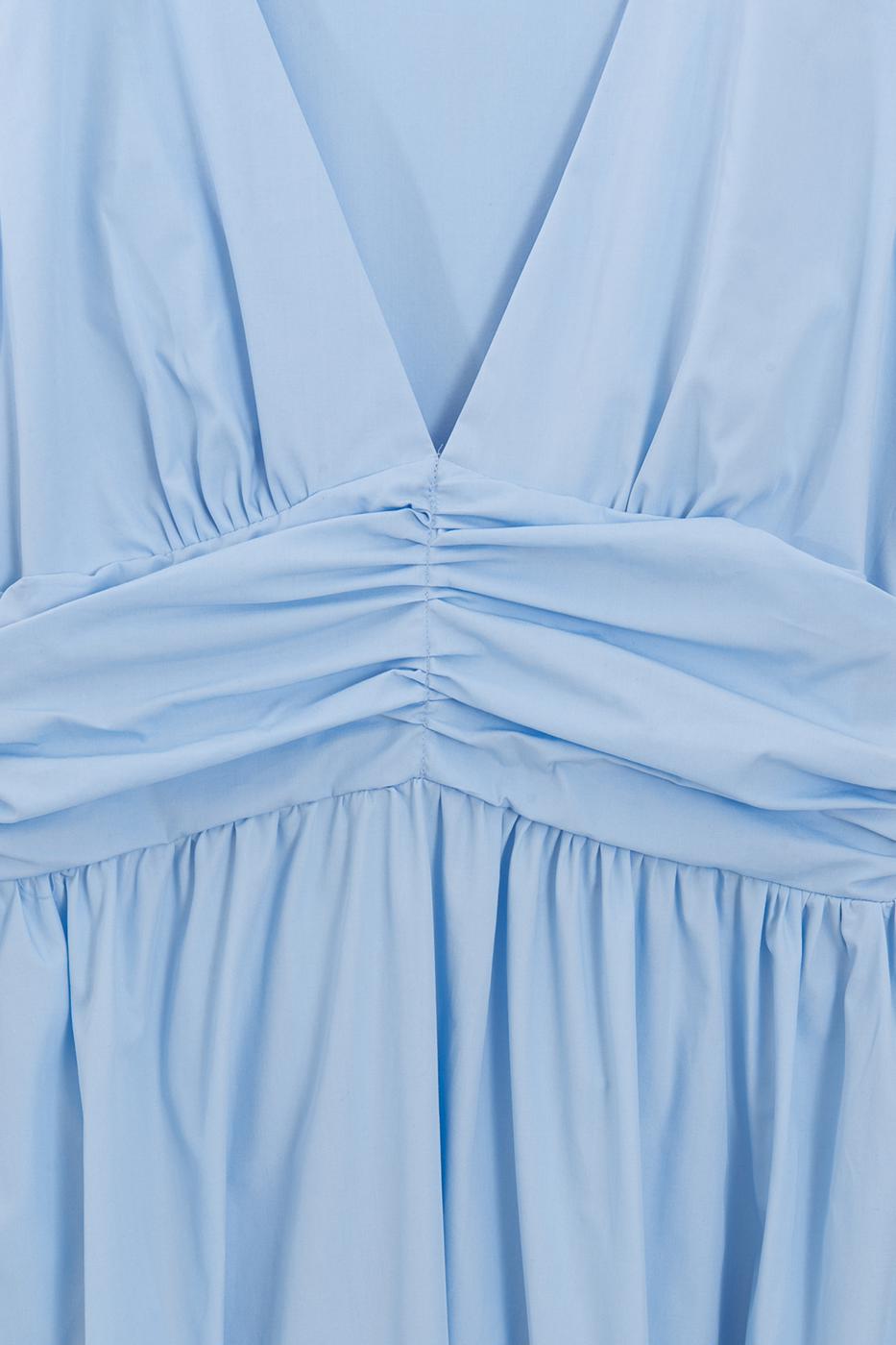 V-Neck Bodice Detail Ruched Midi Dress Blue