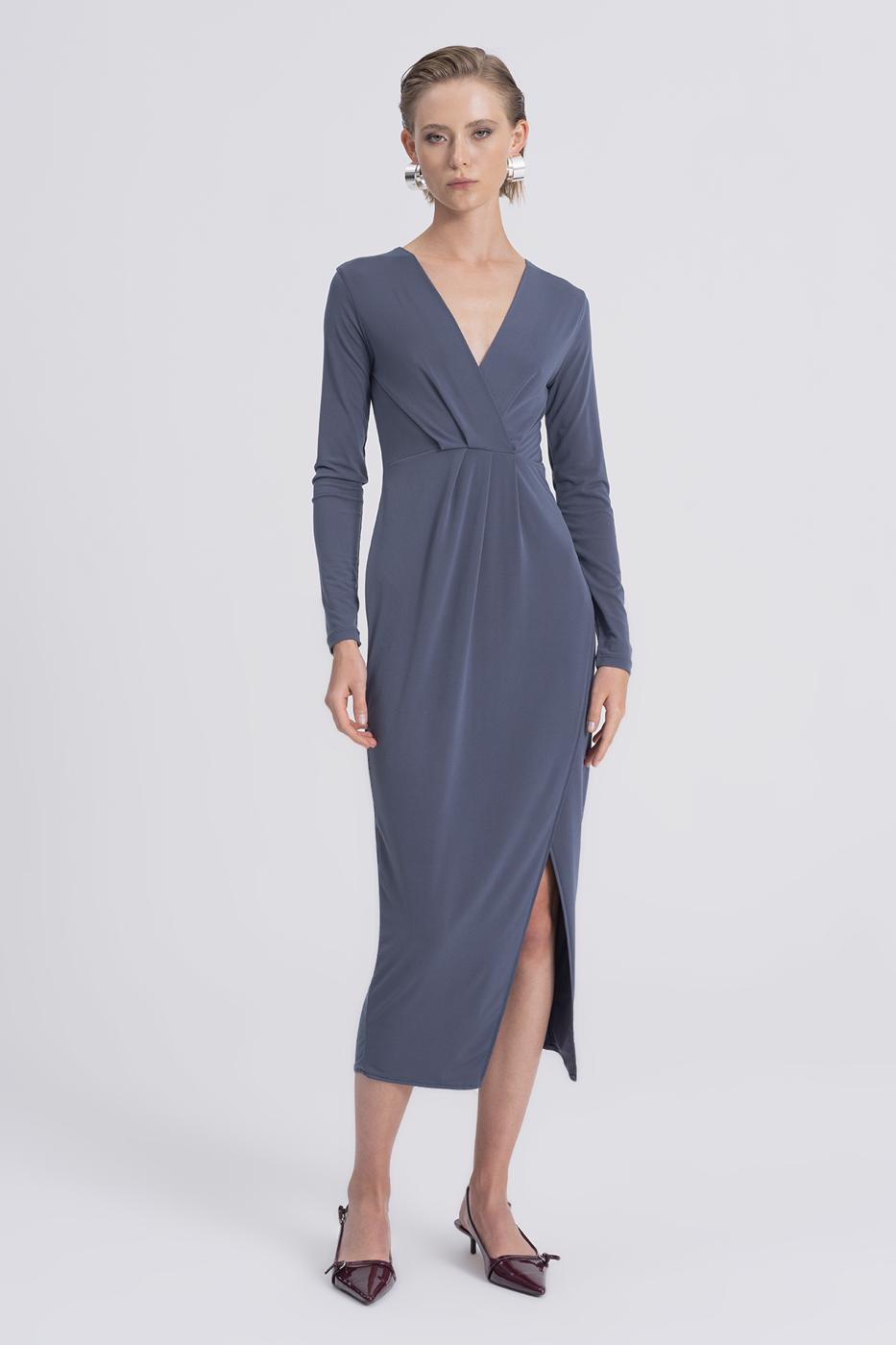 V-Neck Midi Dress Anthracite