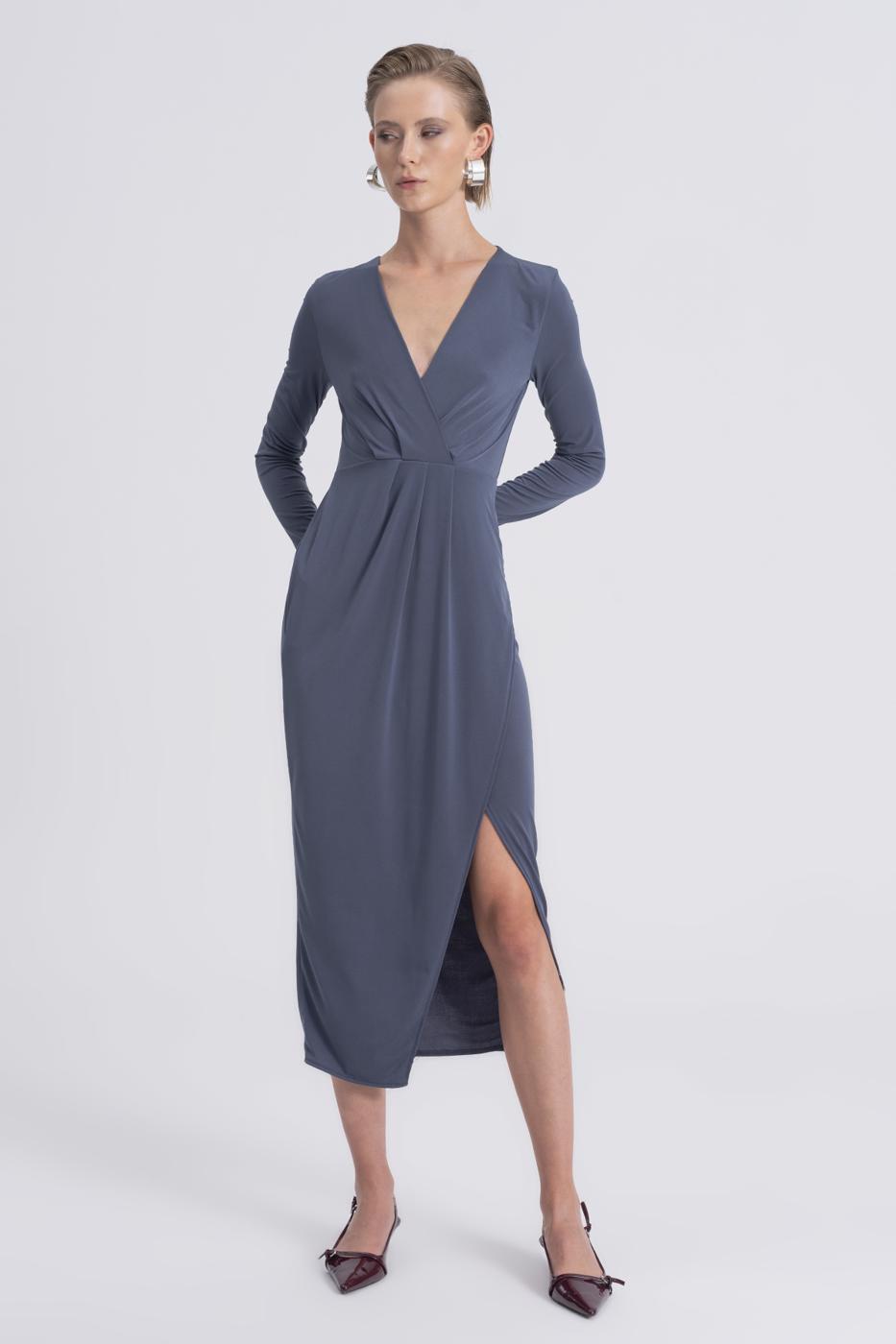 V-Neck Midi Dress Anthracite