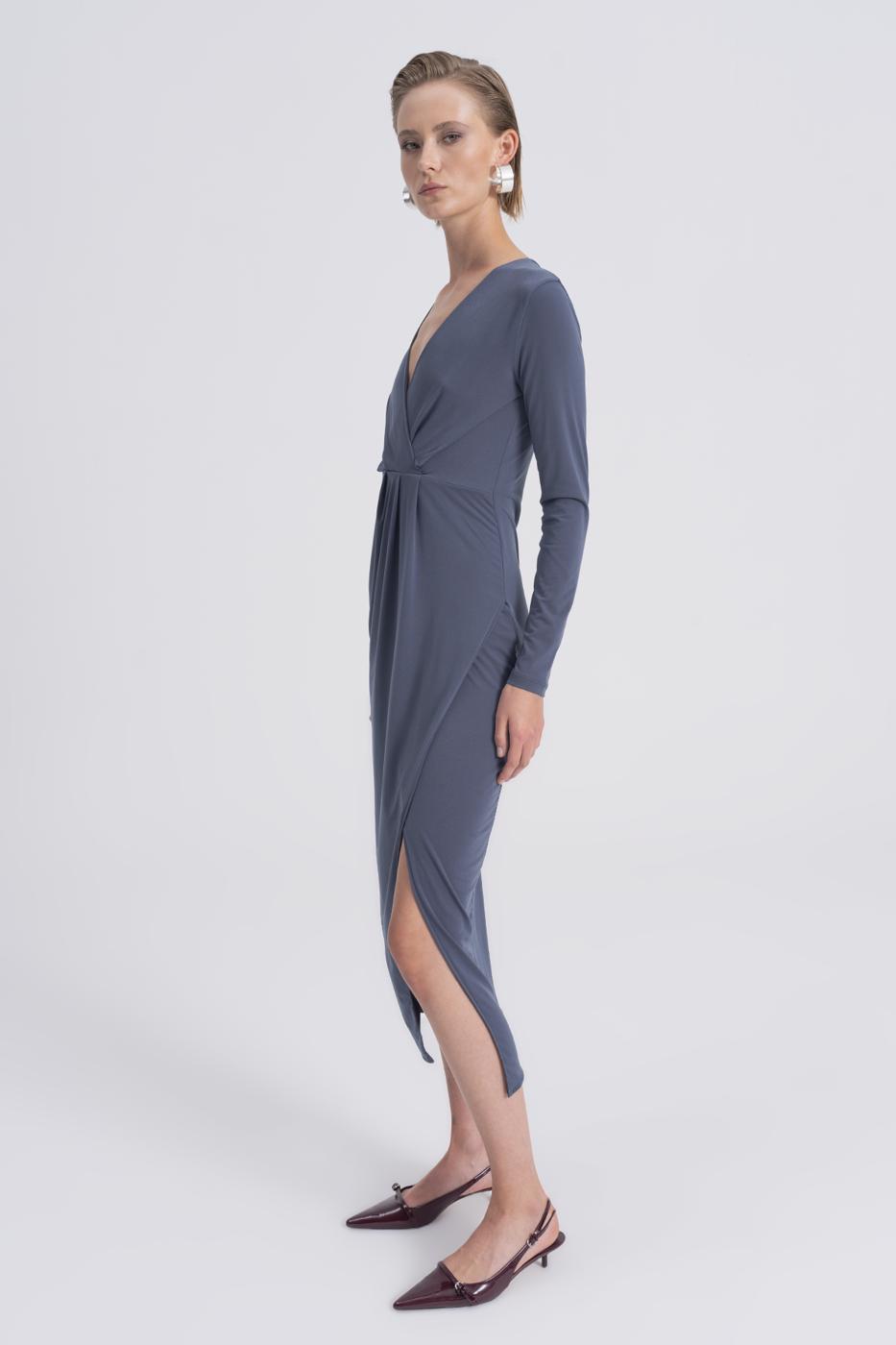 V-Neck Midi Dress Anthracite