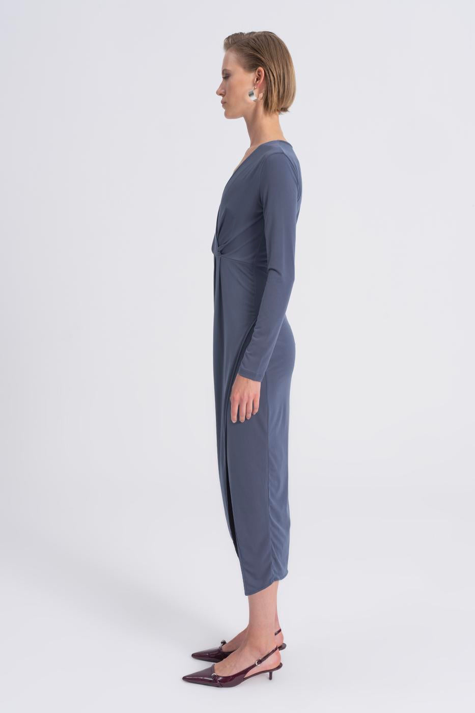 V-Neck Midi Dress Anthracite