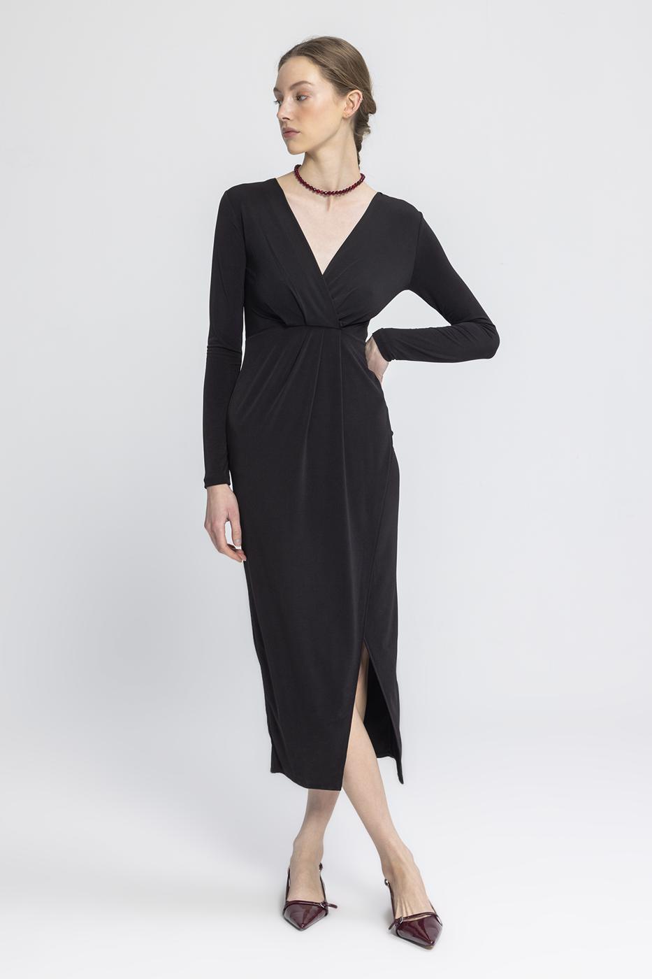 V-Neck Midi Dress Black