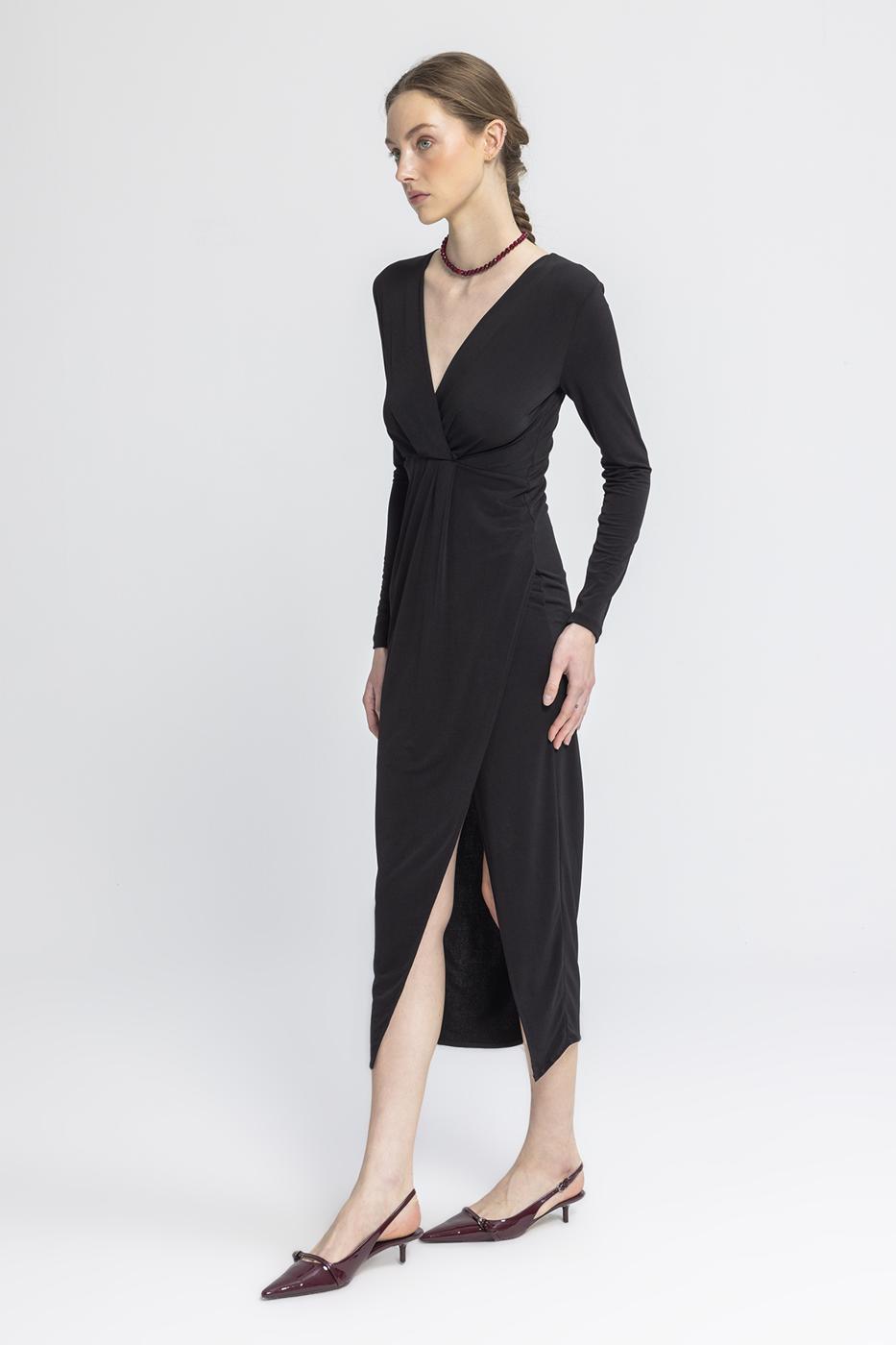 V-Neck Midi Dress Black