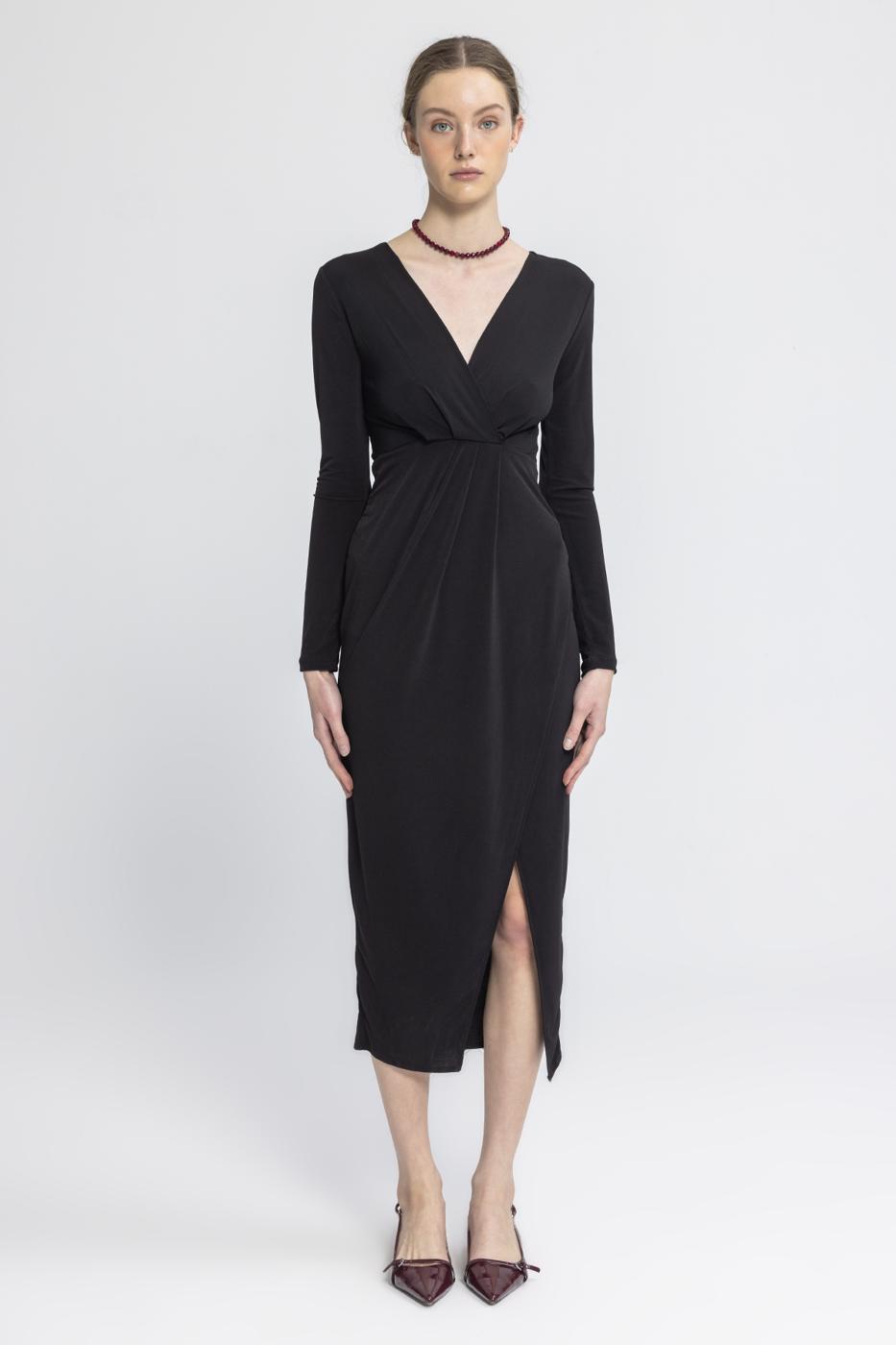 V-Neck Midi Dress Black