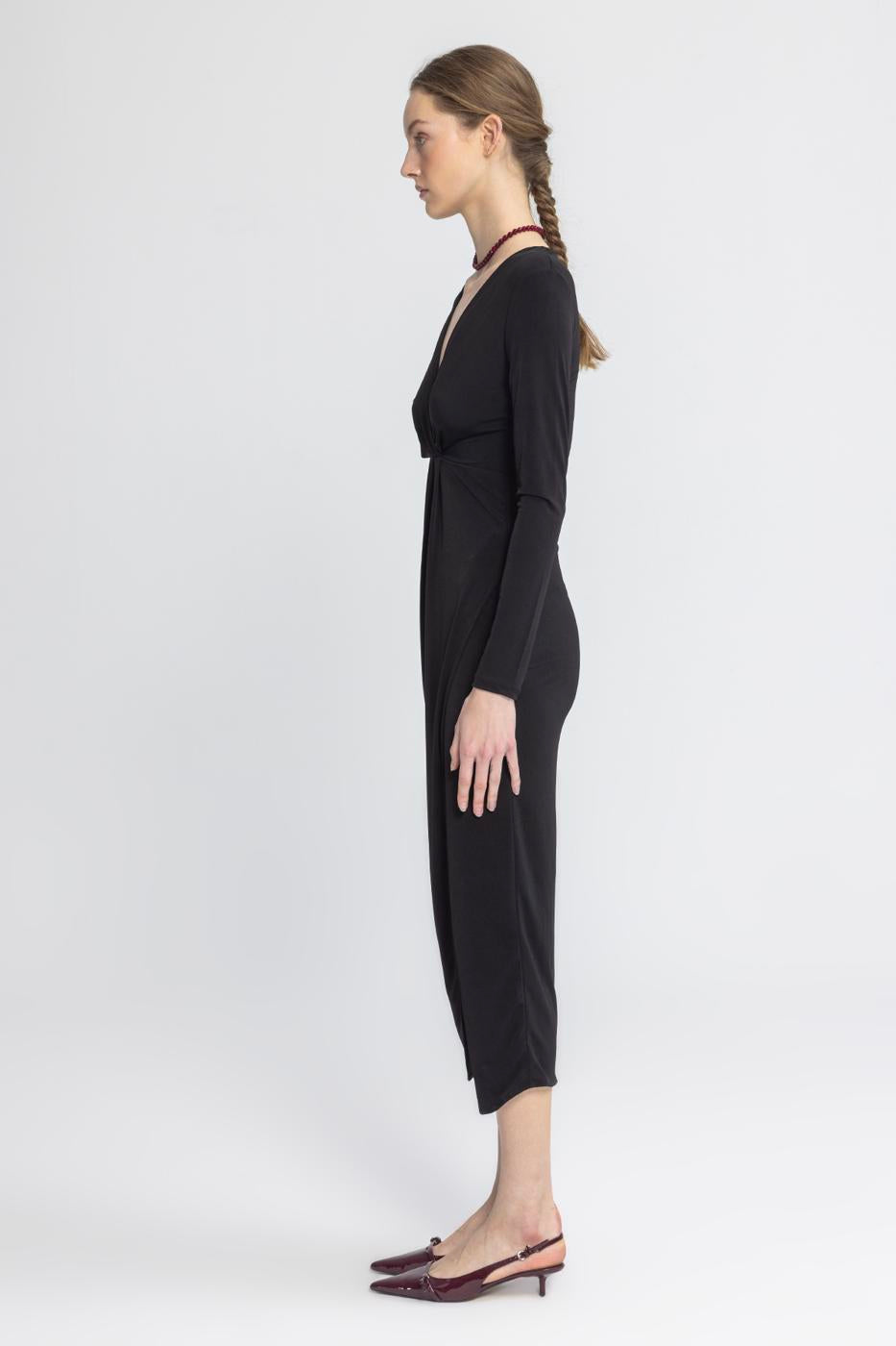 V-Neck Midi Dress Black