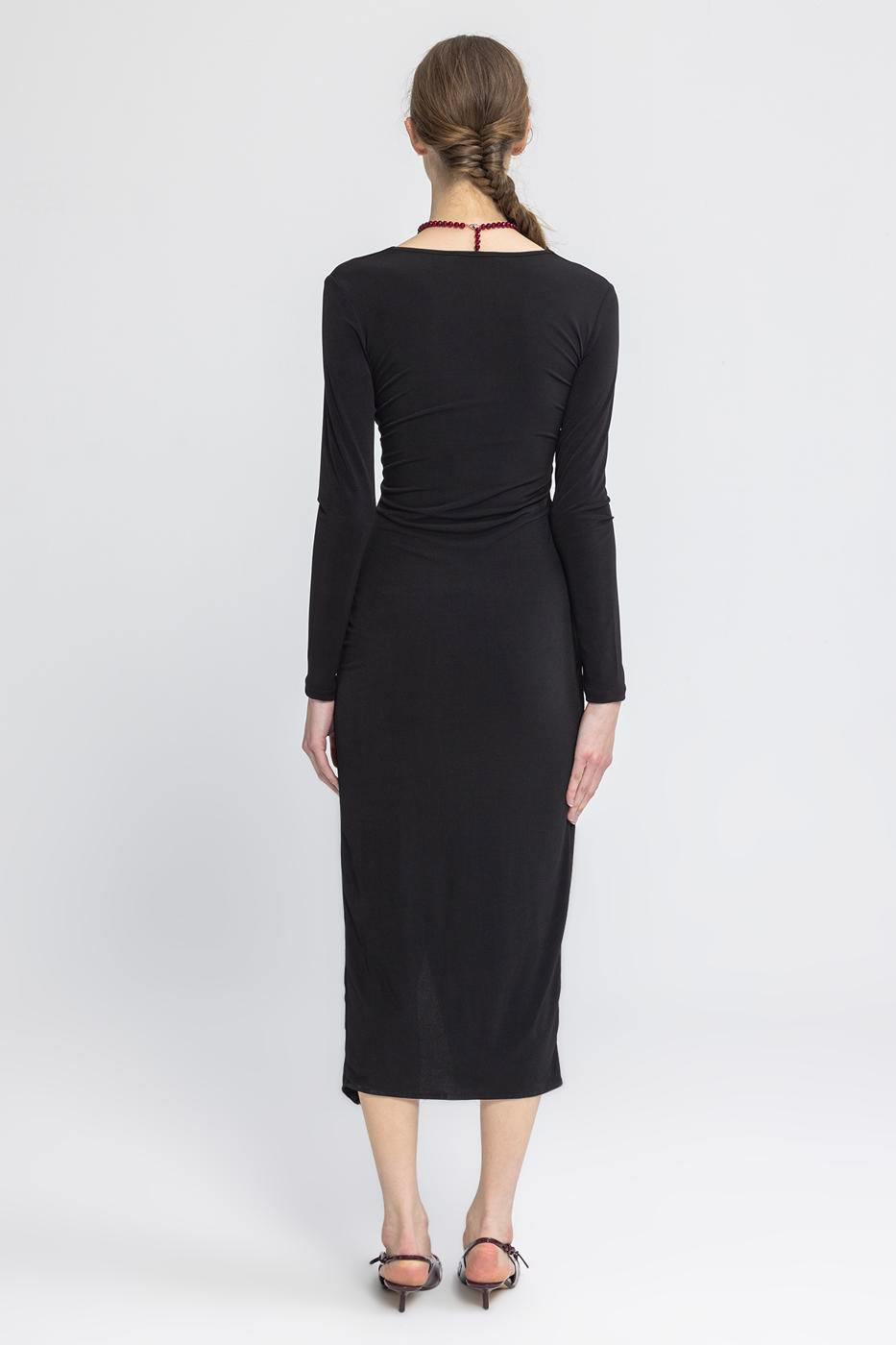 V-Neck Midi Dress Black