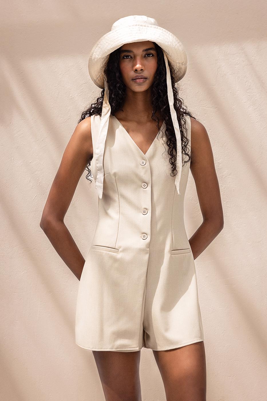 V-Neck Mini Jumpsuit