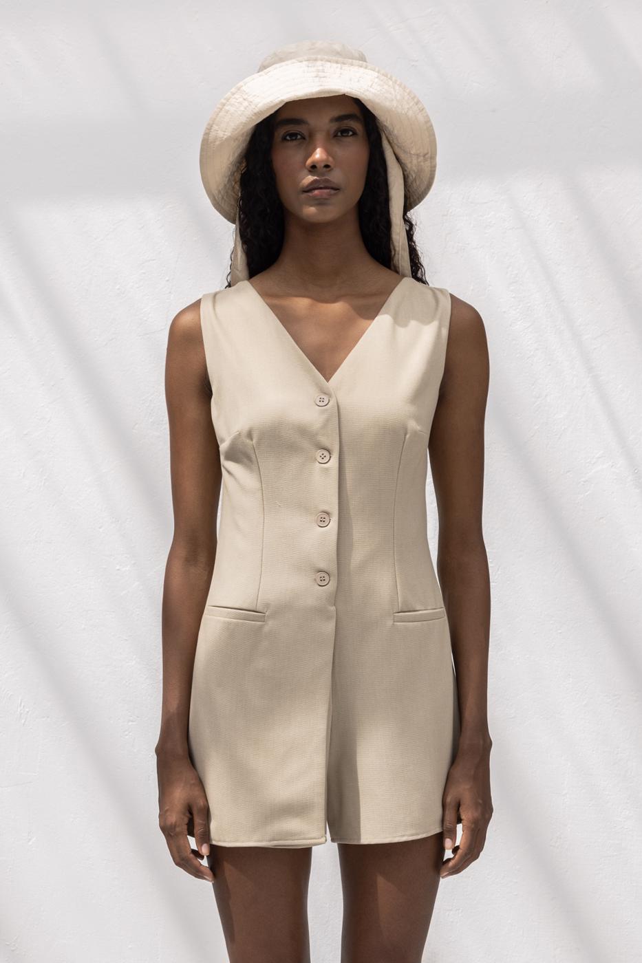 V-Neck Mini Jumpsuit