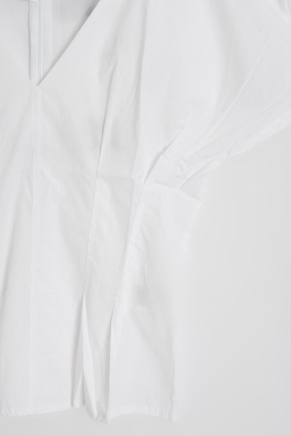 V-Neck Pleated Poplin Blouse White
