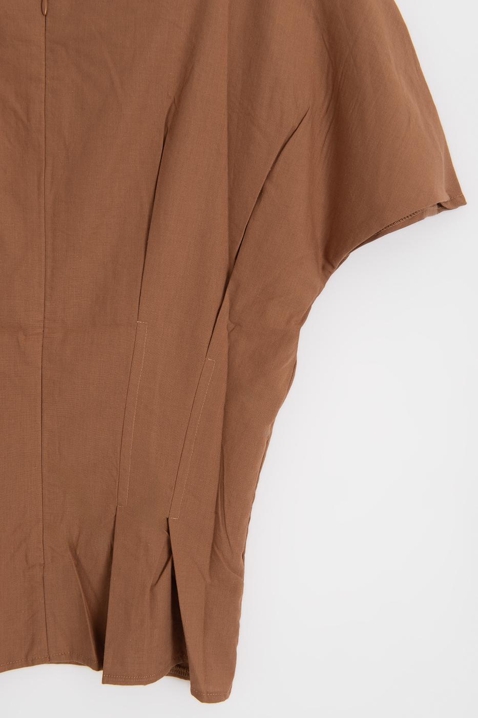 V-Neck Pleated Poplin Blouse Cinnamon