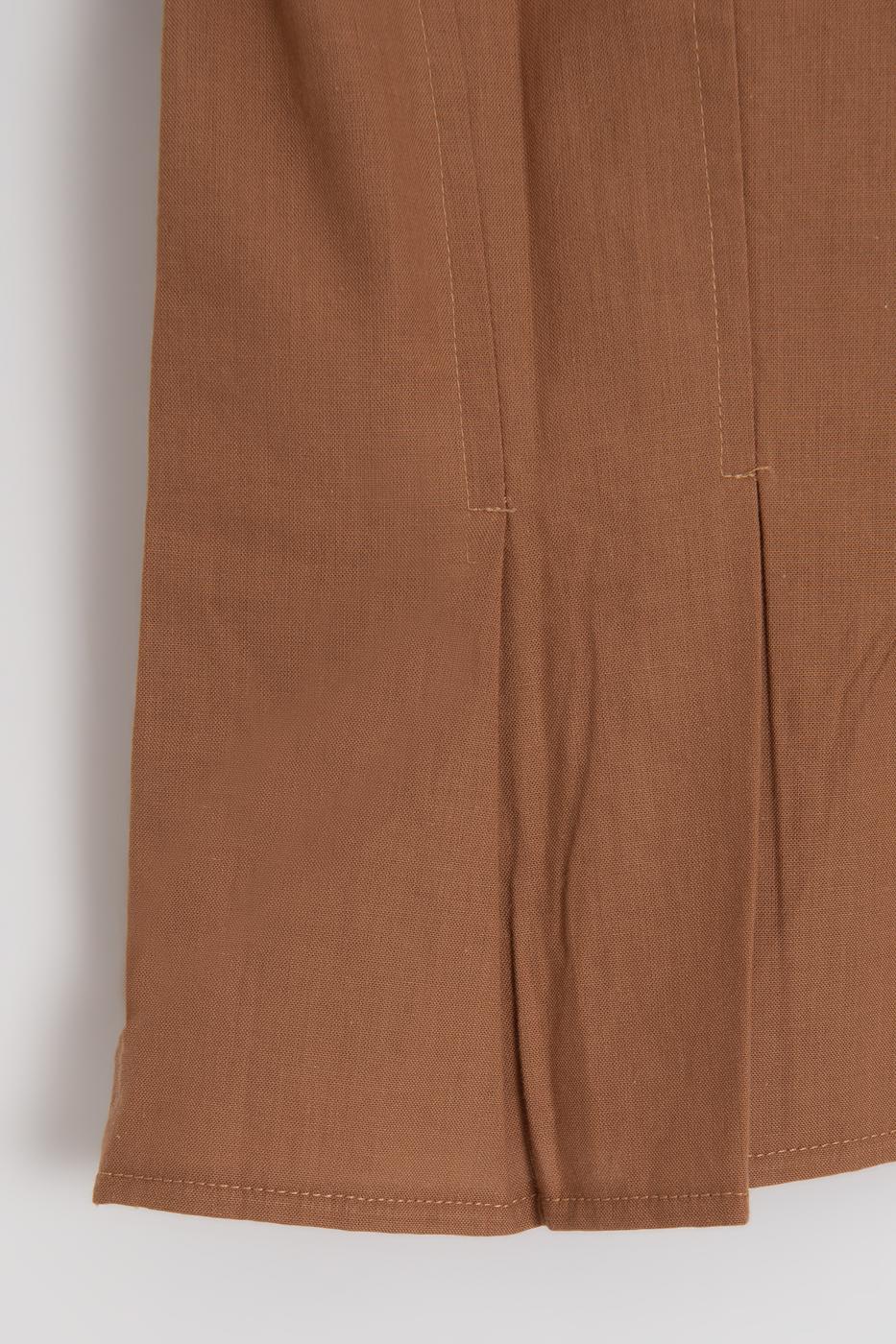 V-Neck Pleated Poplin Blouse Cinnamon