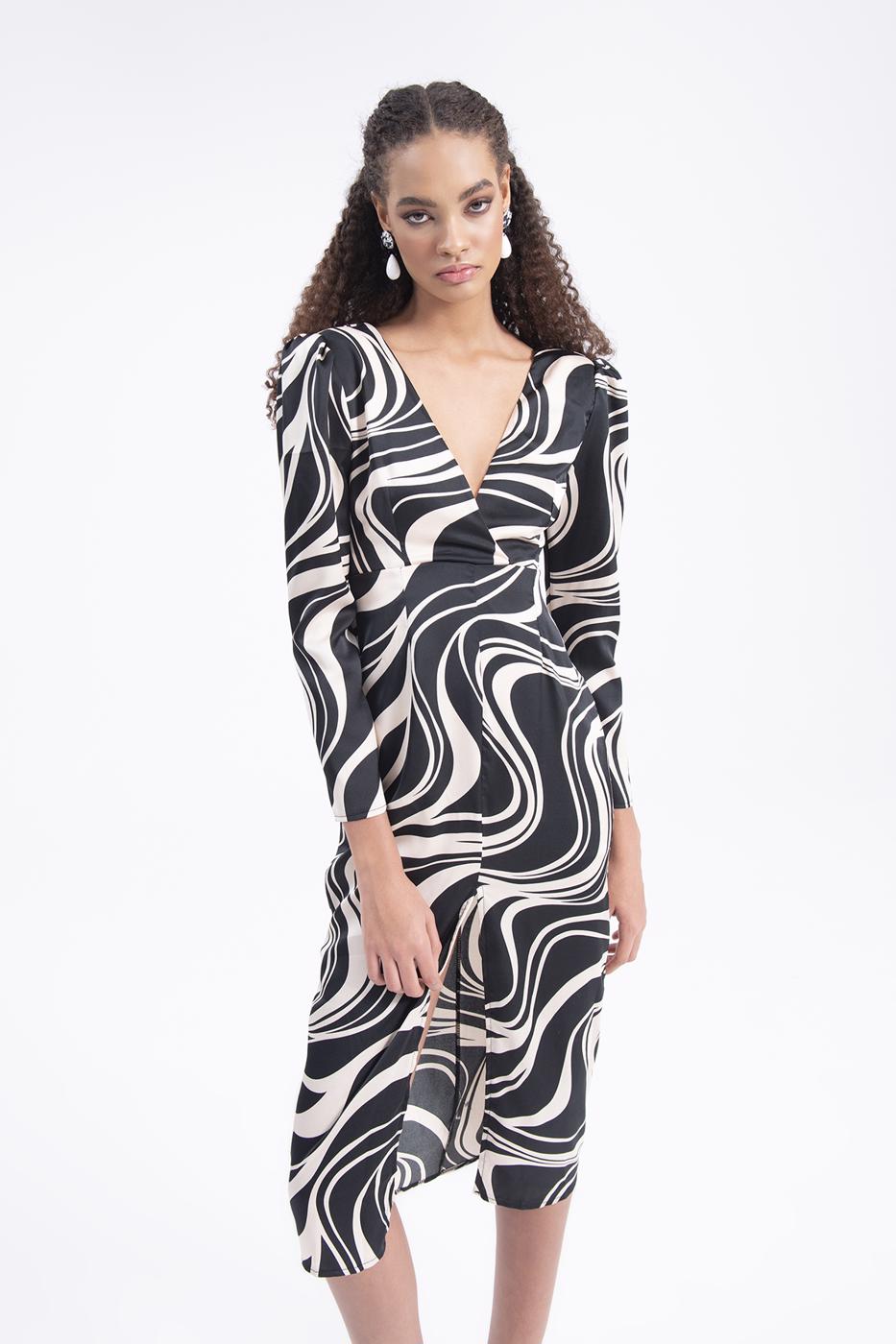 V-neck satin midi dress Beige