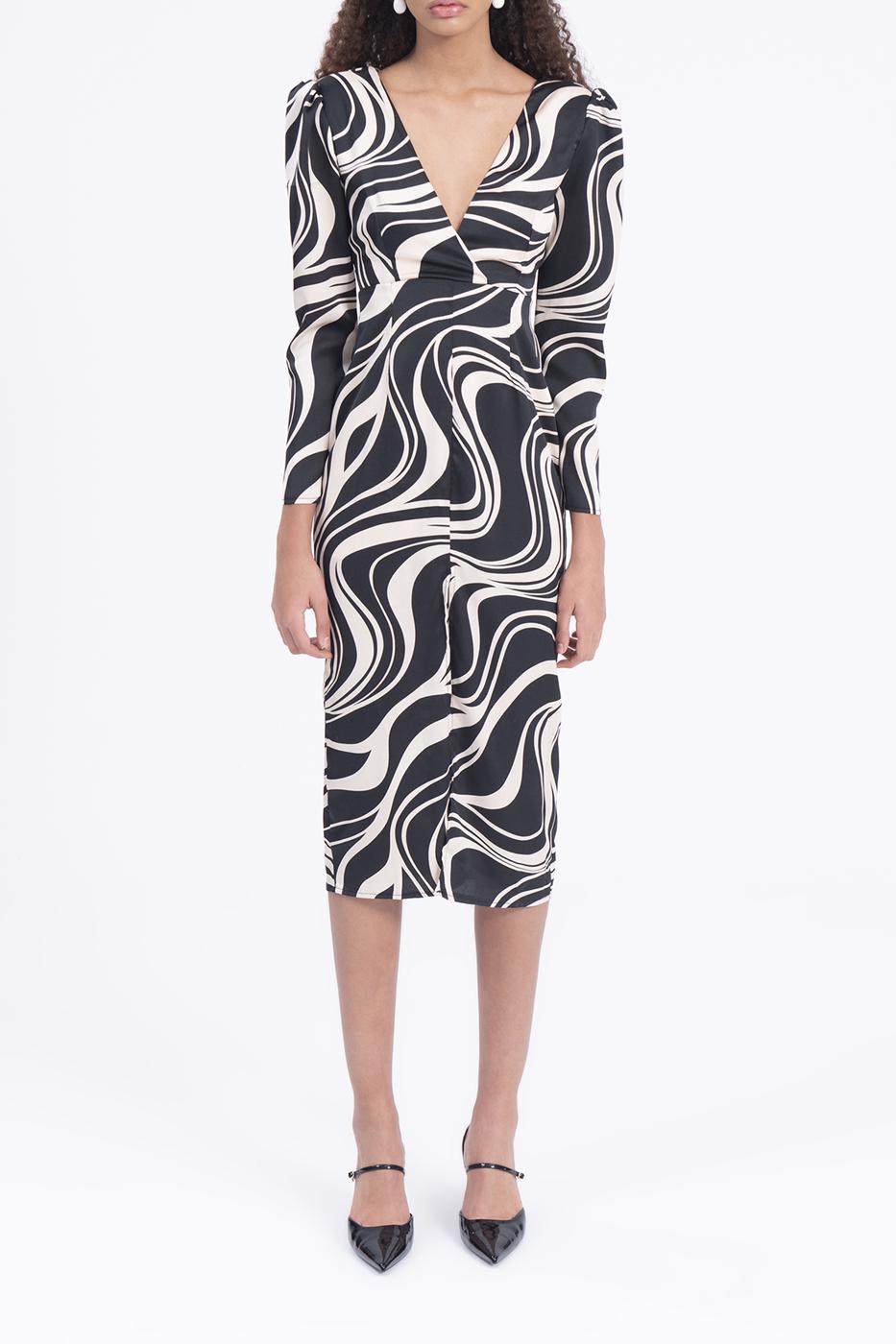 V-neck satin midi dress Beige