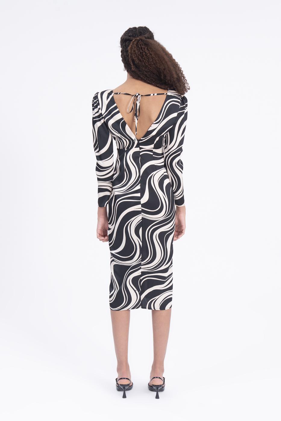 V-neck satin midi dress Beige