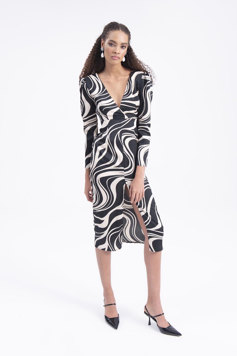 V-neck satin midi dress Beige