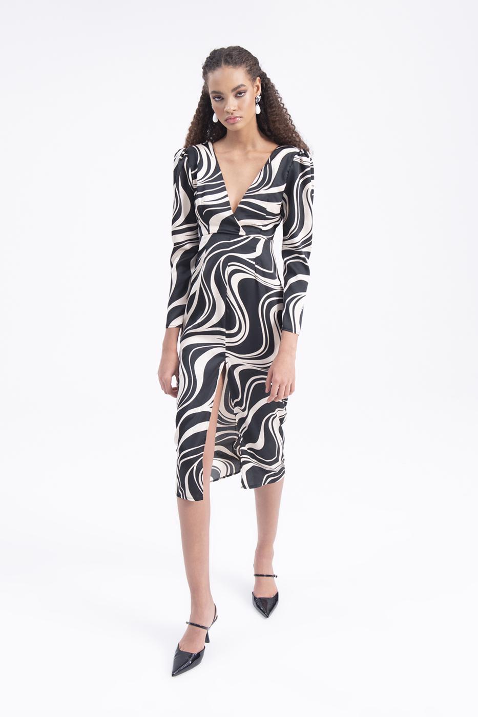 V-neck satin midi dress Beige