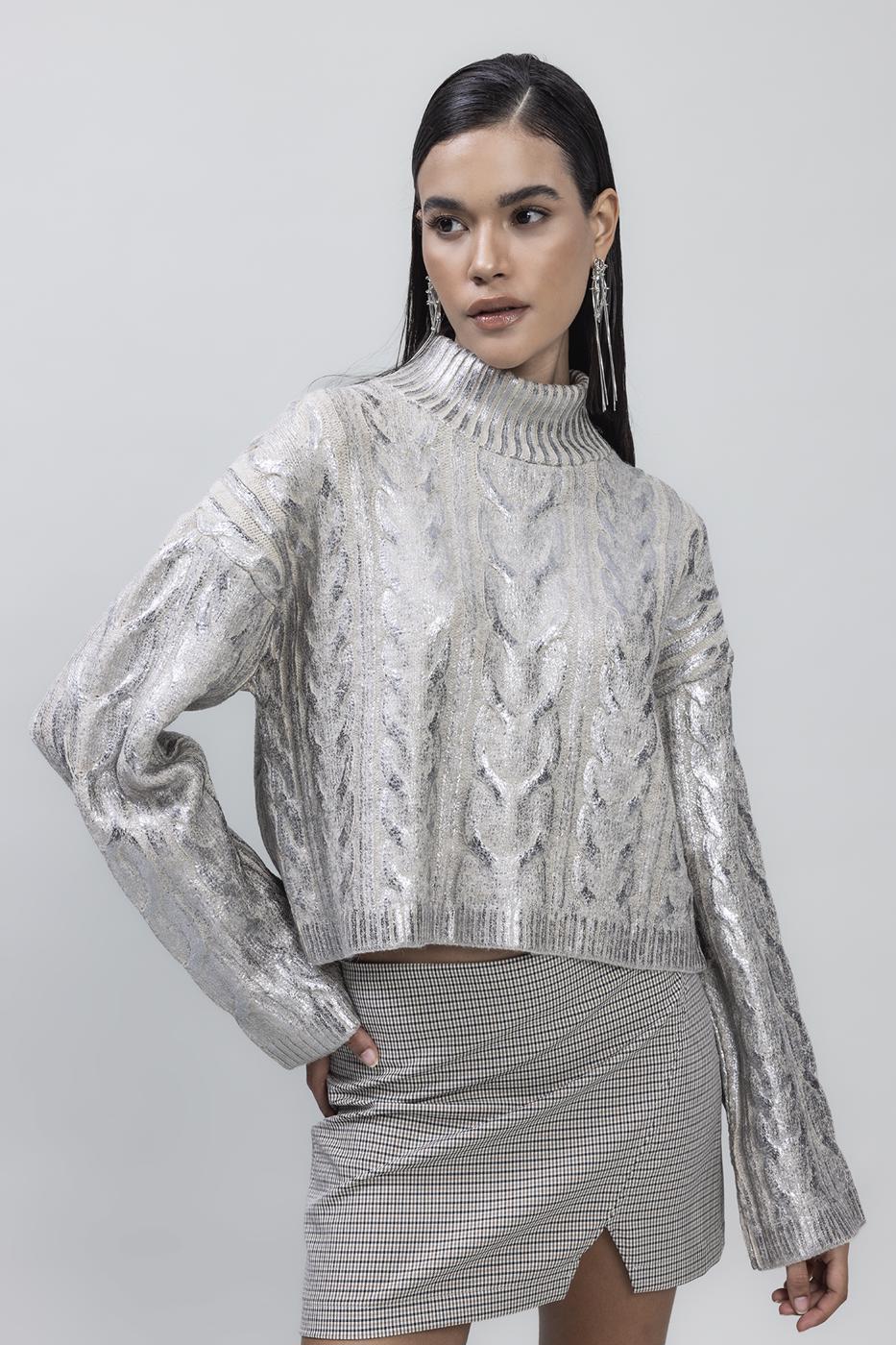Gilded Print High Neck Pullover