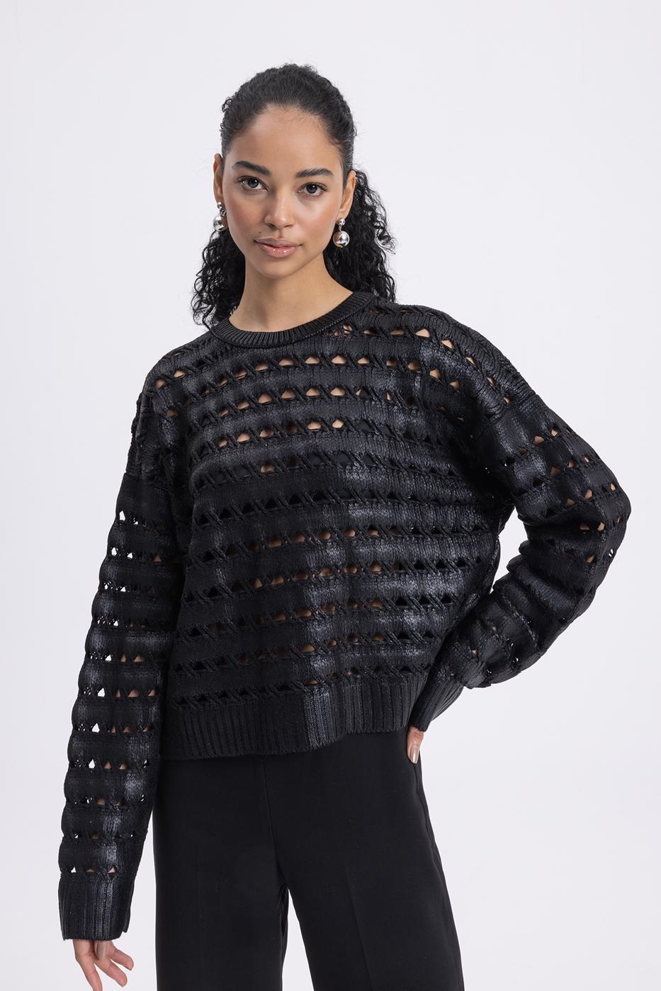 Gilded Openwork Oversize Sweater