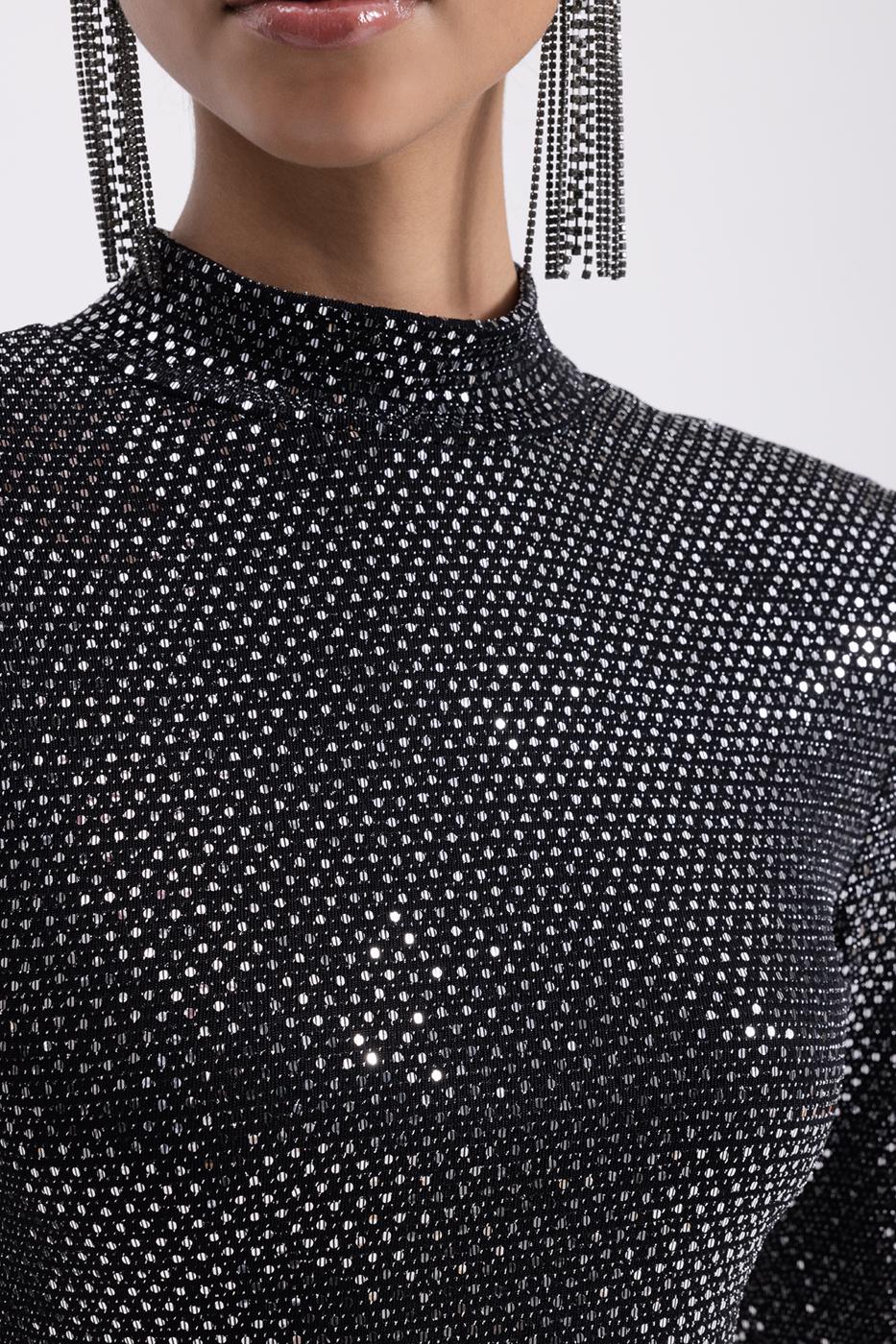 Padded Sequined Midi Pencil Dress Silver