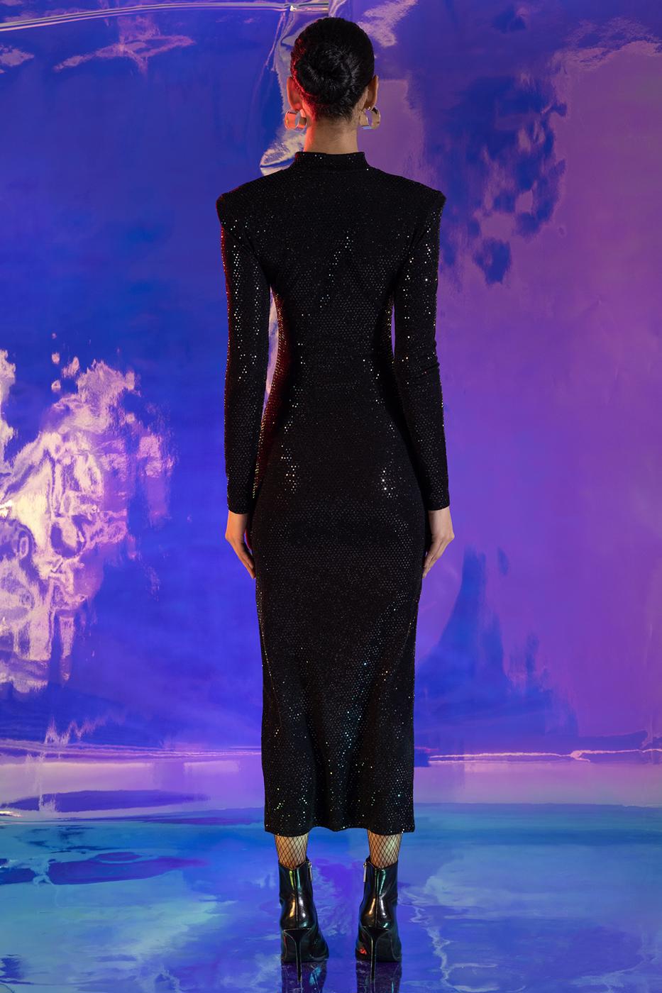 Padded Sequined Midi Pencil Dress Black