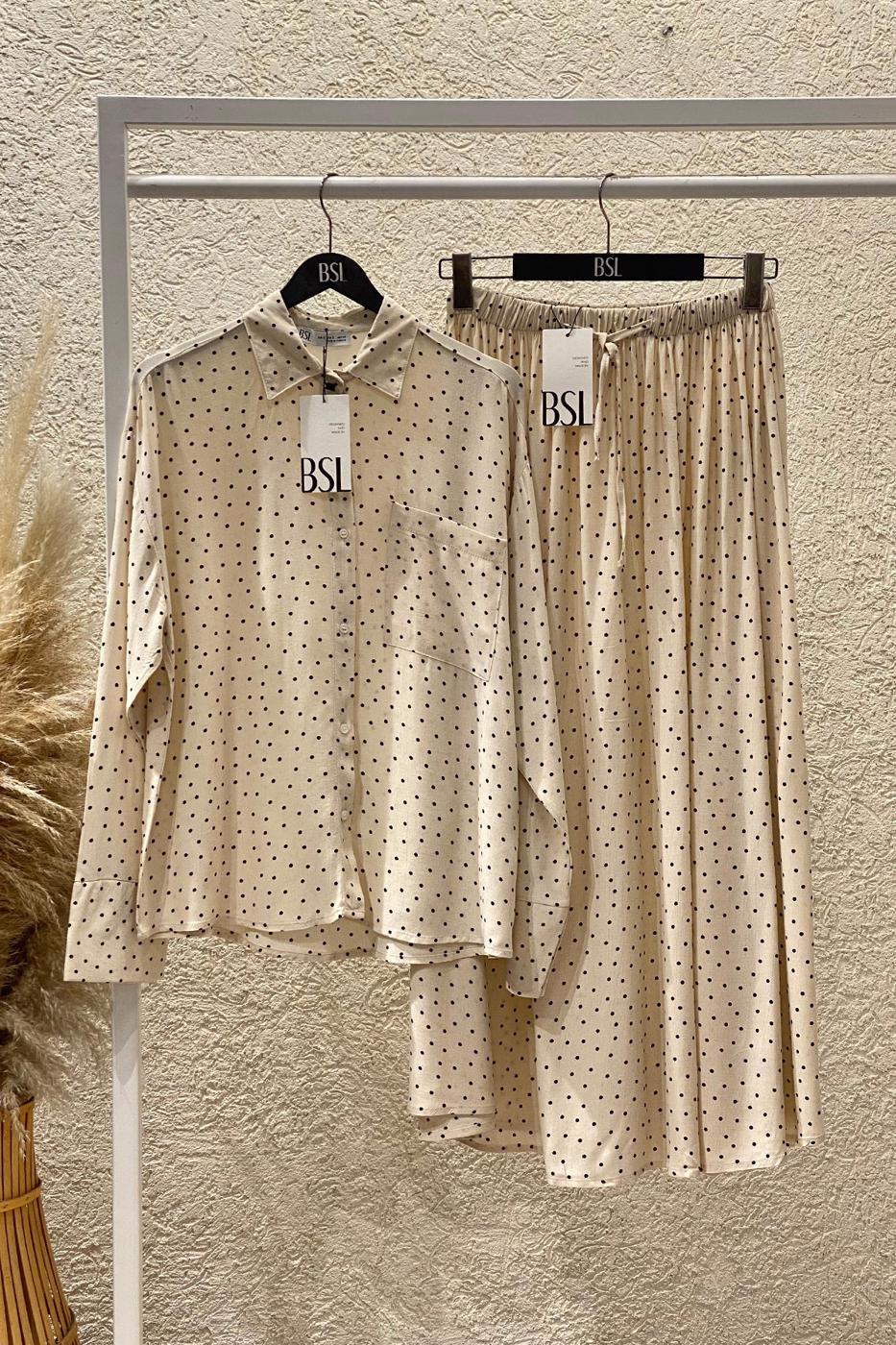 Viscose Polka Dot Ruched Midi Skirt Ecru