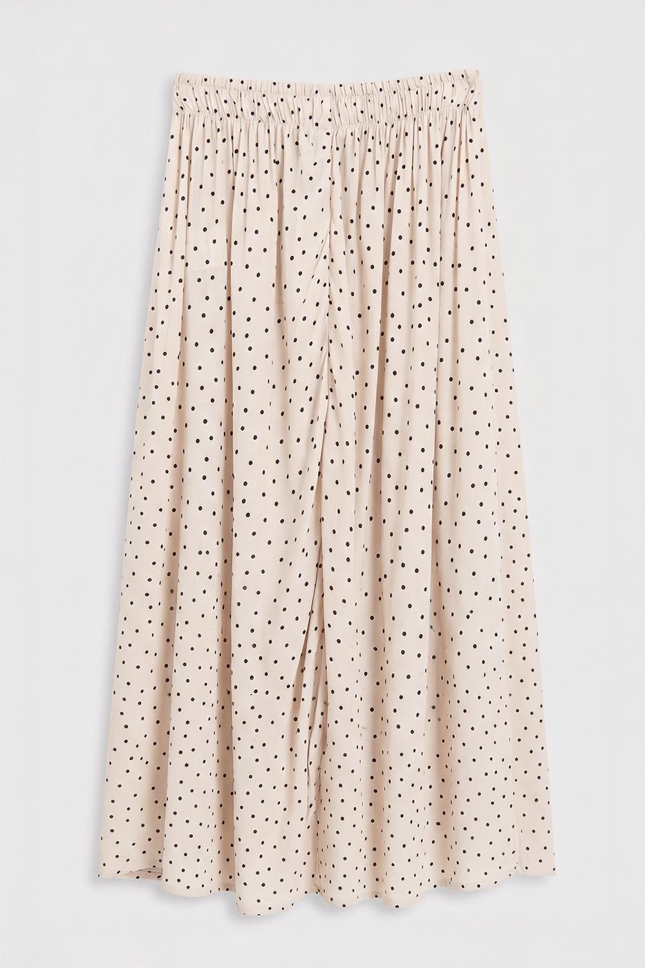 Viscose Polka Dot Ruched Midi Skirt Ecru