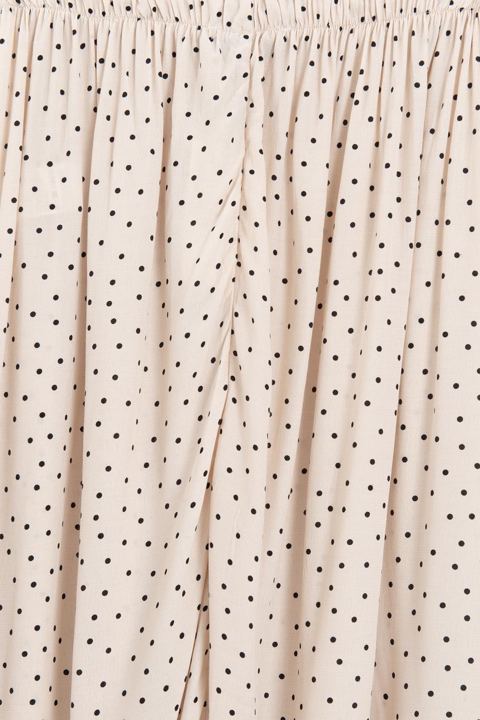 Viscose Polka Dot Ruched Midi Skirt Ecru