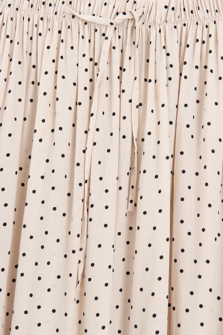 Viscose Polka Dot Ruched Midi Skirt Ecru