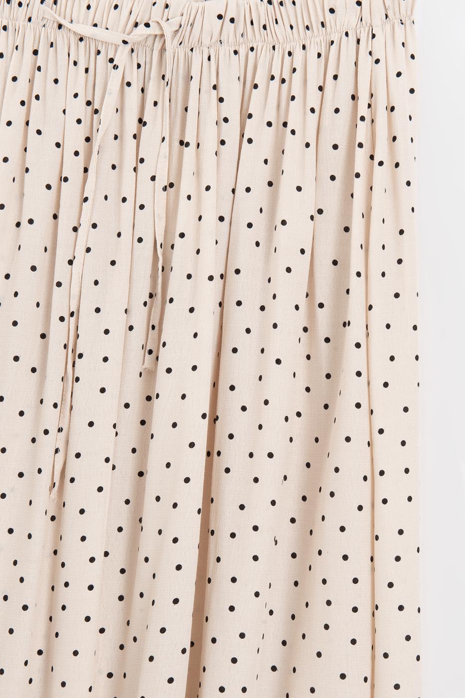 Viscose Polka Dot Ruched Midi Skirt Ecru