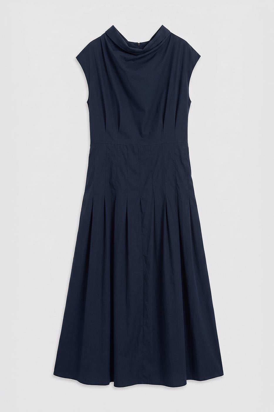 Ruffled Tie-Up Midi Dress Navy