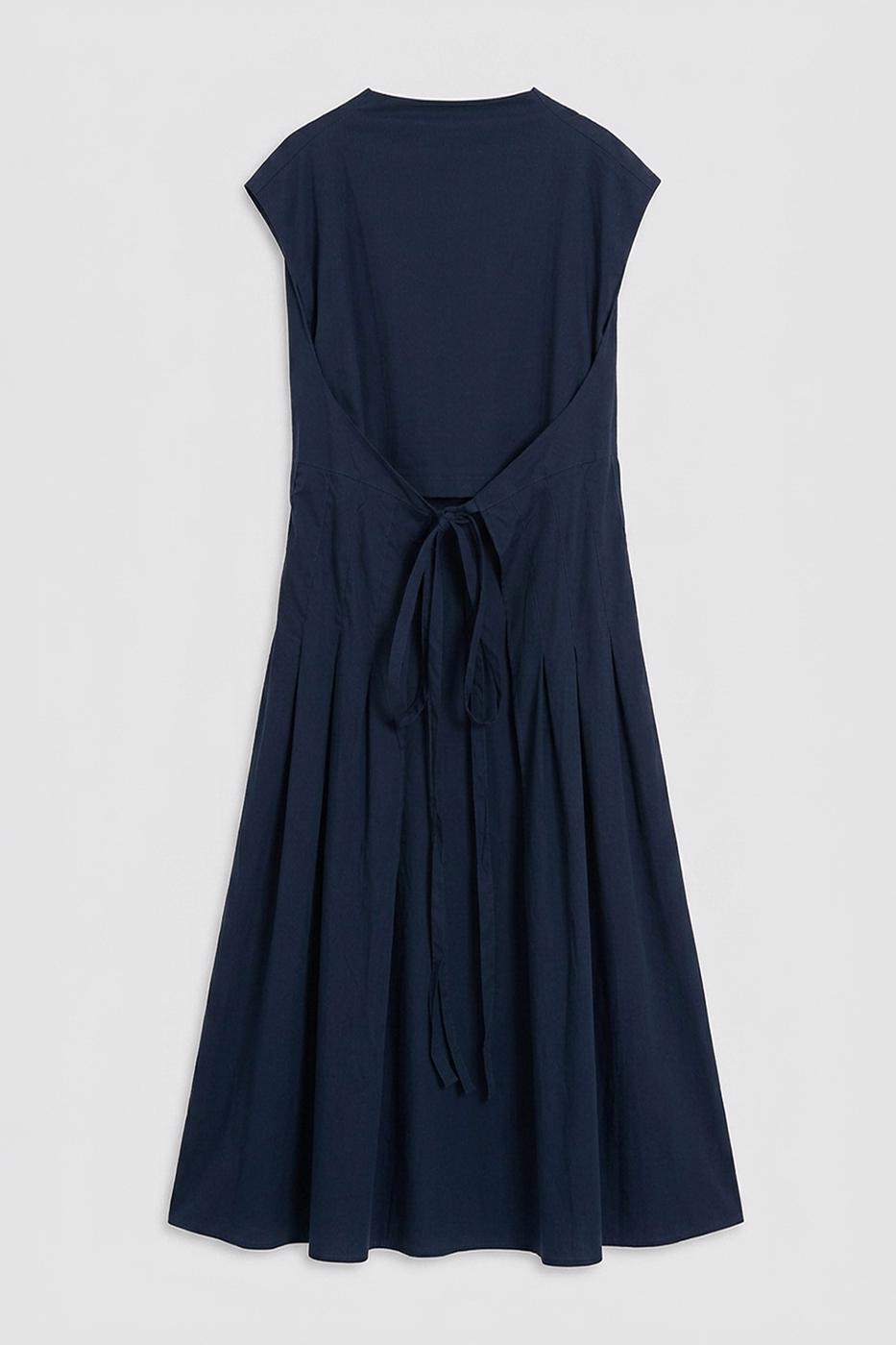 Ruffled Tie-Up Midi Dress Navy