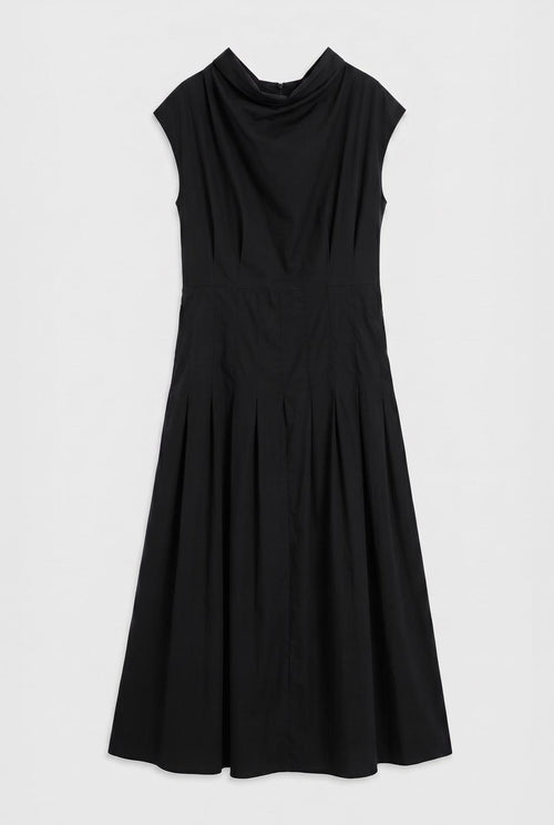 Ruffled Tie-Up Midi Dress Black