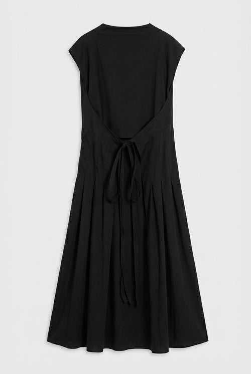 Ruffled Tie-Up Midi Dress Black