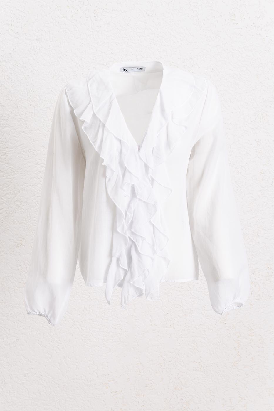 Volanlı Cotton Gömlek White