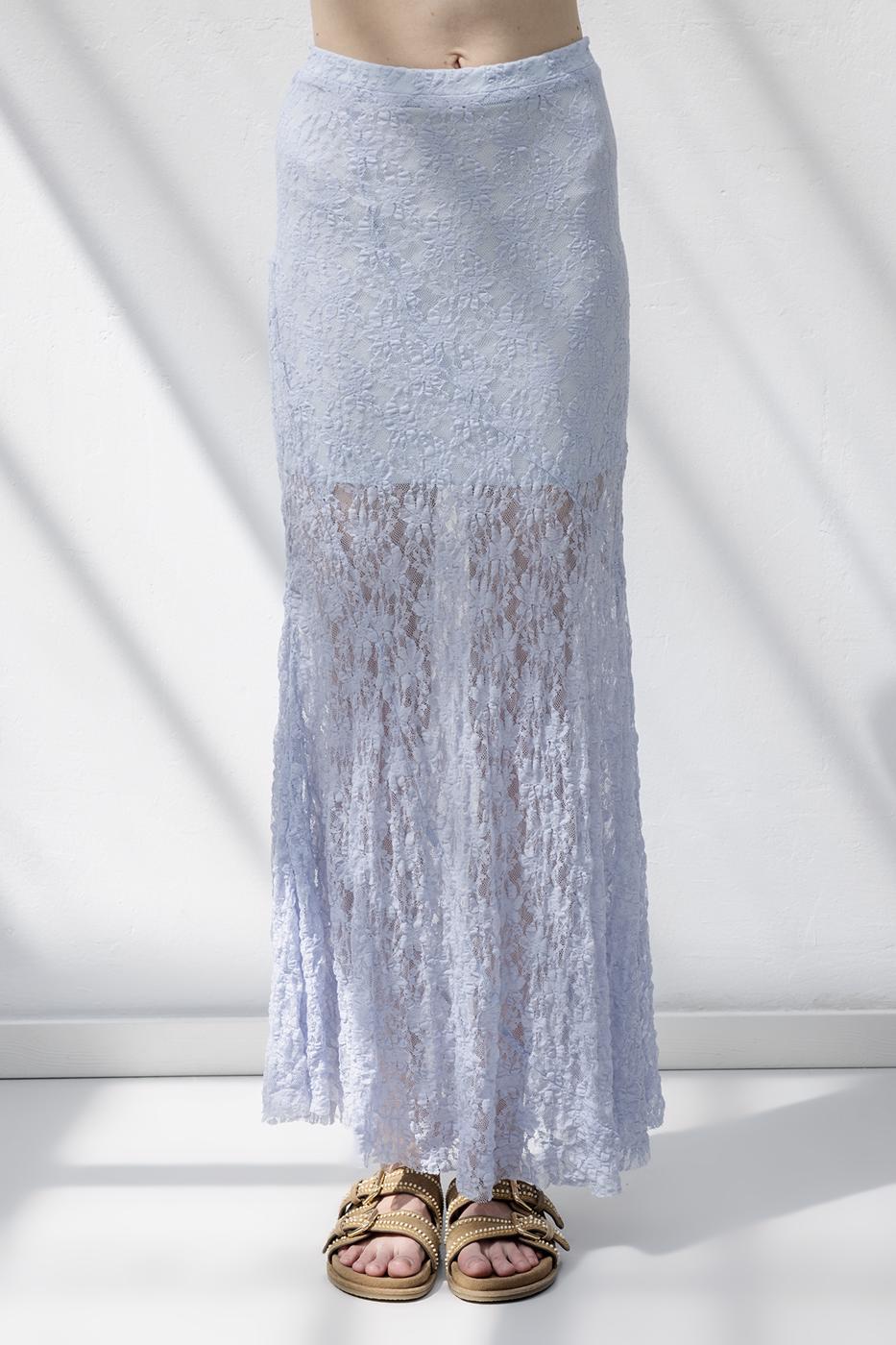 Flounced Lace Midi Skirt L.blue
