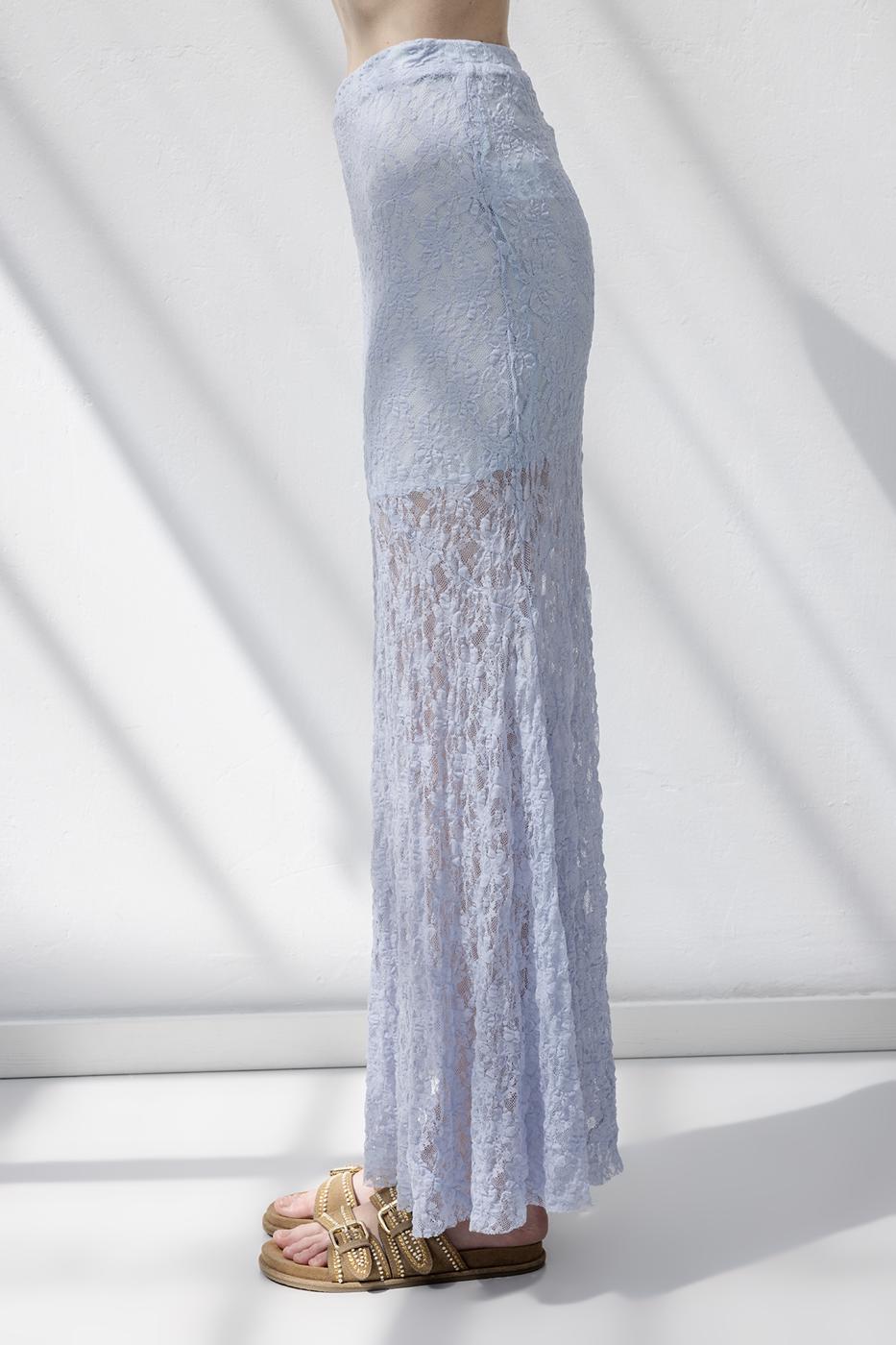 Flounced Lace Midi Skirt L.blue