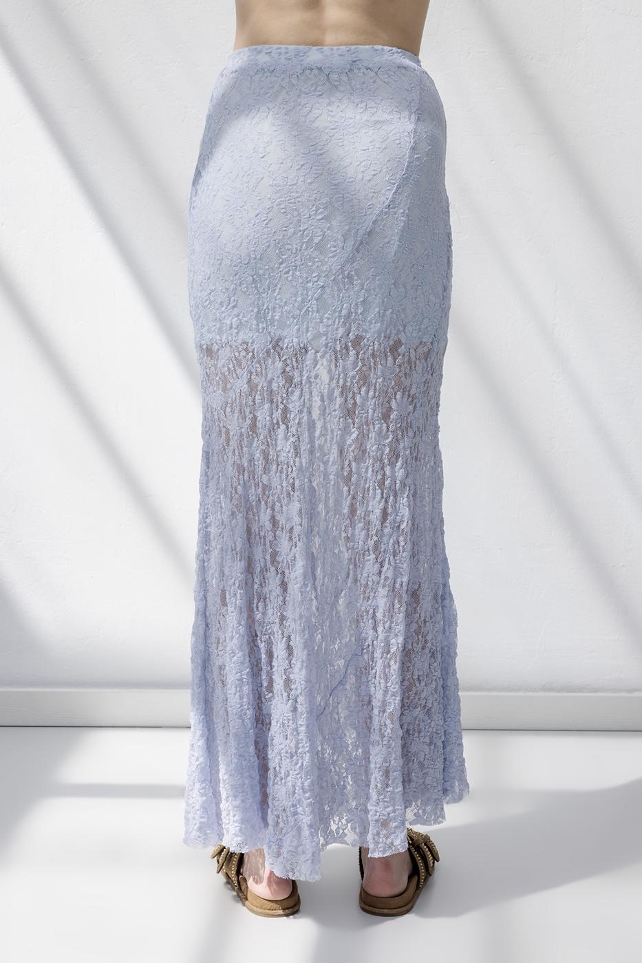 Flounced Lace Midi Skirt L.blue