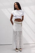 Flounced Lace Midi Skirt White