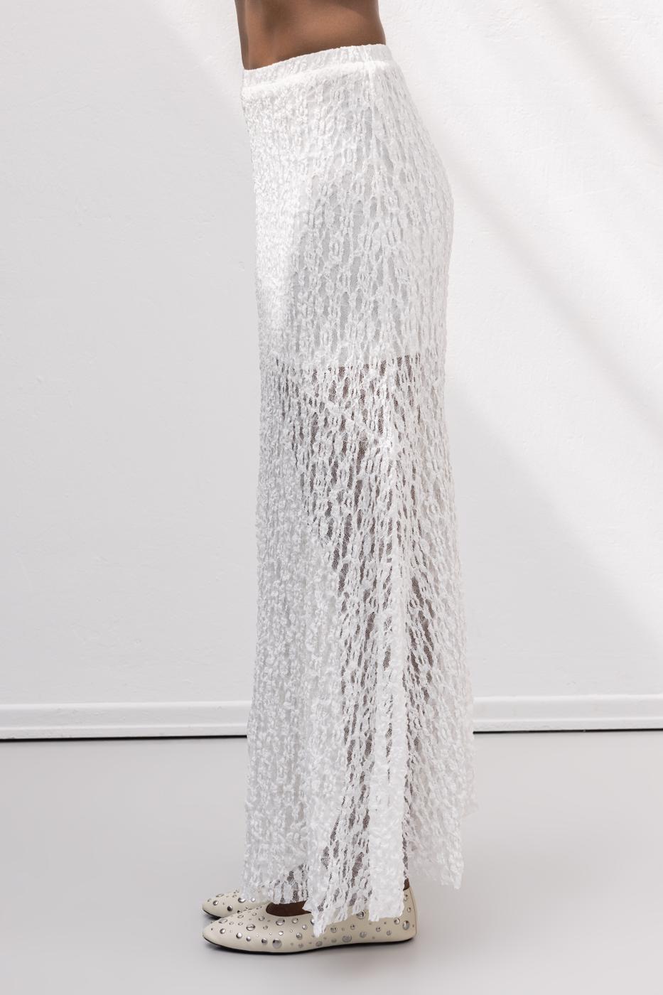 Flounced Lace Midi Skirt White