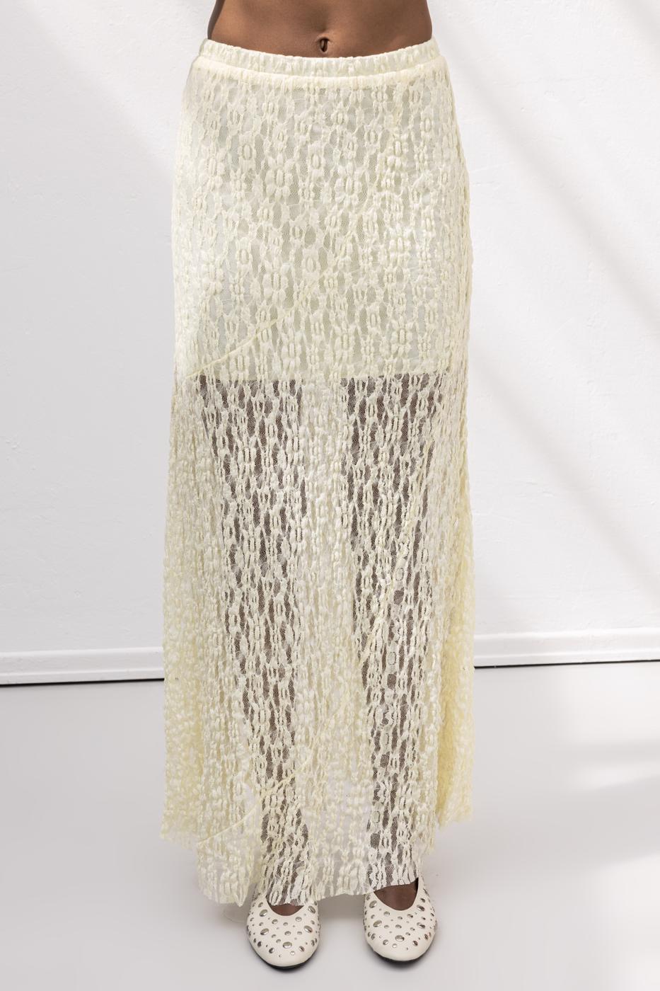 Flounced Lace Midi Skirt Yellow