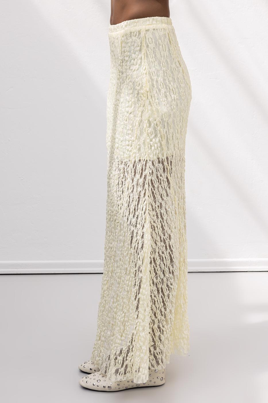 Flounced Lace Midi Skirt Yellow