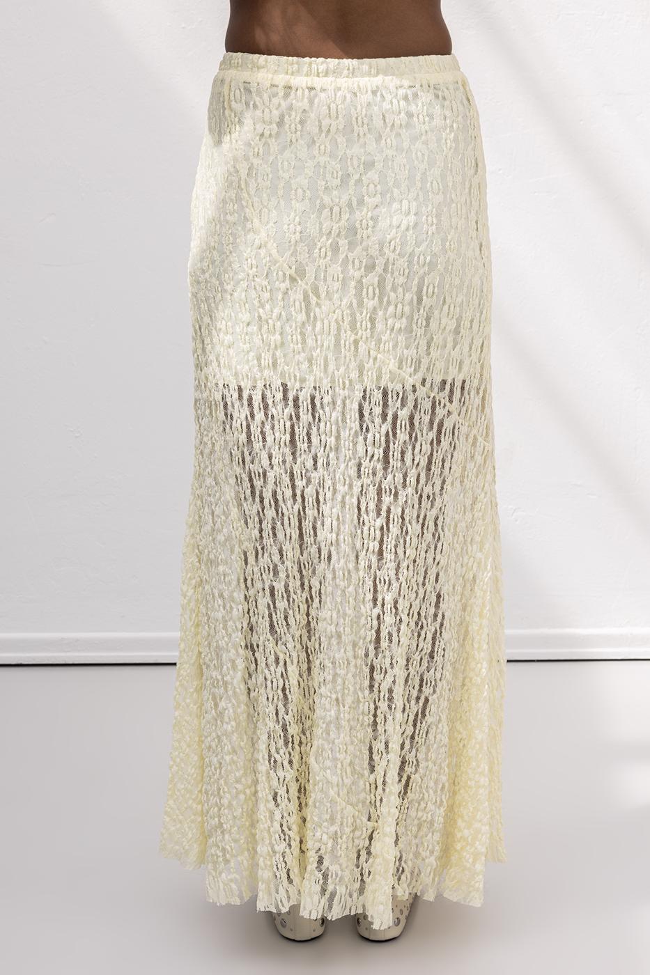 Flounced Lace Midi Skirt Yellow